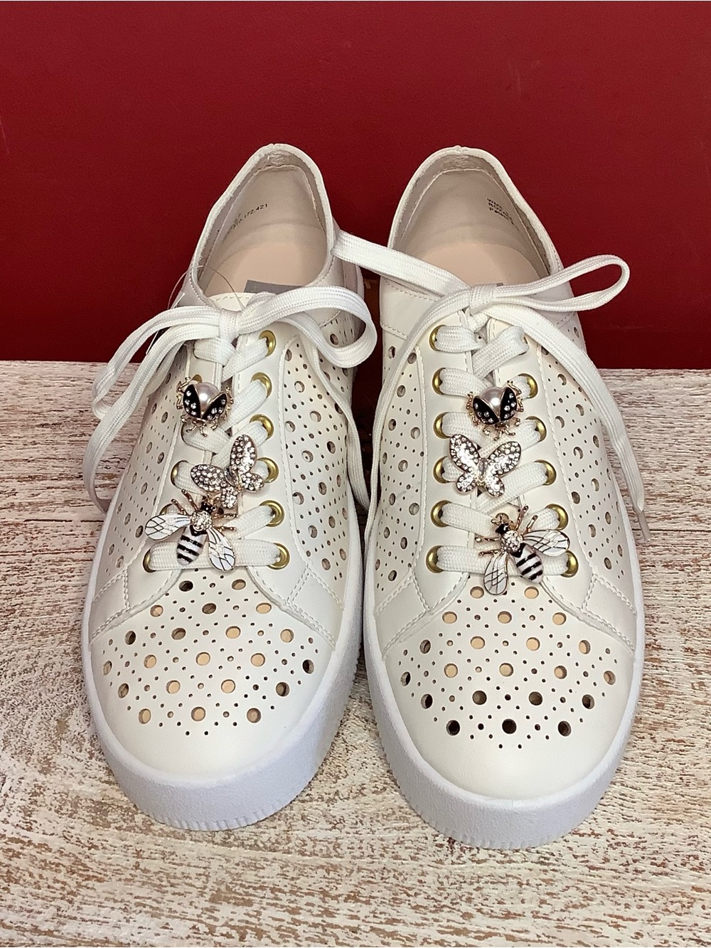DV Roxanne Off White Airy Platform Sneakers Bee & Butterfly Bling Charms - Picture 3 of 16